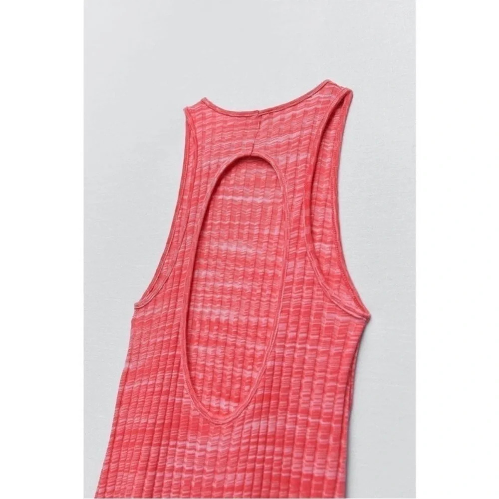 Zara pink space dye ribbed bodycon midi dress size Medium - Picture 4 of 4